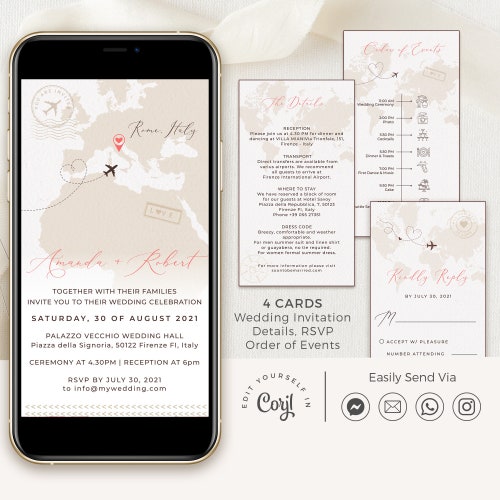 Destination Wedding Invitation Template for Travel Wedding Etsy