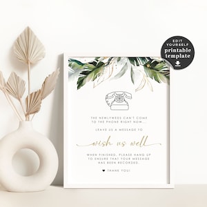 Phone Message Guest Book Sign, Audio Guest Book Sign Template Beach Wedding, Telephone Guestbook Sign,  Tropical Wedding Sign Downloadable