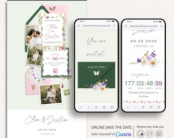 Wildflower Save the Date Website Canva, Spring Wedding Digital Save the Date Website Template, Floral Save the Date Digital Download