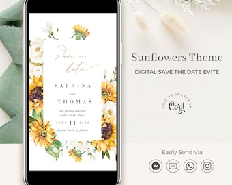 MARISOL Save the Date Rustic Digital, Floral Save the Date Template, Sunflower Save the Date Electronic Invite, Country Save the Date Card