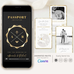Black Passport Save the Date Video, Destination Wedding Save the Date Digital, Save the Date Video, Animated Save the Date Wedding Abroad