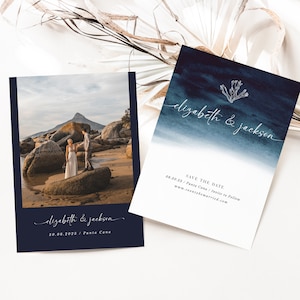 ZAHARA Nautical Save the Date, modèle « Save the Date » bleu marine, imprimable « Save the Date » sur le thème de la plage, mariage à destination, « Save the Date »