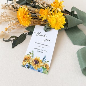 Modello di etichette per bomboniere per matrimonio IVY girasole, etichette di ringraziamento stampabili, etichette di ringraziamento per matrimoni rustici stampabili, etichetta di ringraziamento floreale modificabile