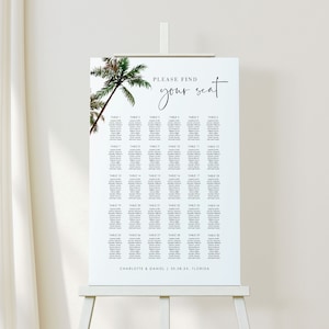 Palm Tree Seating Chart Wedding Template, Tropical Wedding Seating Chart, Beach Seating Chart Wedding, Destination Wedding Seating Chart