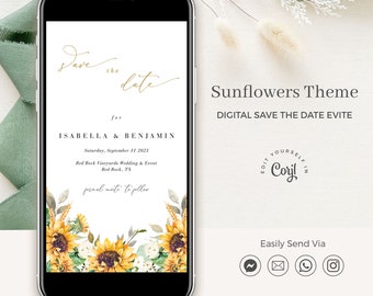 MARISOL Sunflower Save the Date Electronic Template, Save the Date Rustic Digital, Electronic Save the Date Floral, Whimsical Save the Date