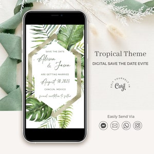 Tropical Save The Date Template, Palm Tree Save The Date Digital, Digital Save The Date Destination Wedding, Mexico Save The Date Electronic
