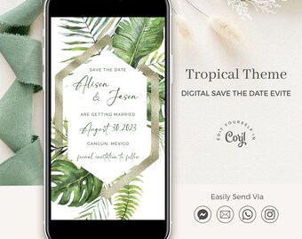 Tropical Save The Date Template, Palm Tree Save The Date Digital, Digital Save The Date Destination Wedding, Mexico Save The Date Electronic