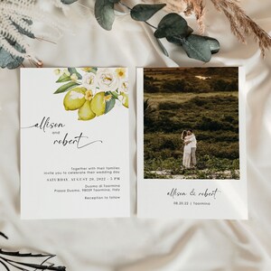 AMELIA Italy Wedding Invite, Lemon Wedding Invitation, Summer Wedding Invitations, Mediterranean Wedding Invitation Template with Photo