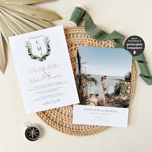 Monogram Wedding Invitation Tropical, Destination Beach Wedding Invitations, Tropical Wedding Invitation Template, Wedding Invitation Hawaii