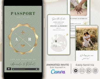 Abroad Wedding Save the Date Video Template, Animated Passport Save the Date Digital, Boarding Pass Save the Date Wedding Destination Mexico