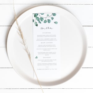 Luisa | Eucalyptus wedding menu template, wedding menu cards rustic, menu cards for wedding, menu template wedding, menu cards wedding
