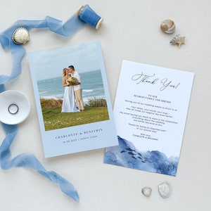 YLENIA Beach Wedding Thank You Cards, Thank You Card for Wedding, Wedding Thank You Cards with Photo, Printable Thank You Card with Photo