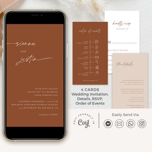 SIENNA Terracotta Wedding Invitation Template Set, Digital Wedding Invitation and Rsvp, Boho Wedding Invites, Electronic Wedding Invitation