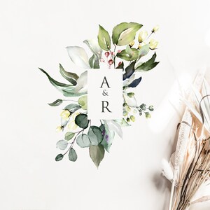 FLORA Botanical Logo Template Editable, Wedding Monogram Digital Download, Custom Wedding Logo Monogram, Monogram Wedding Logo Template