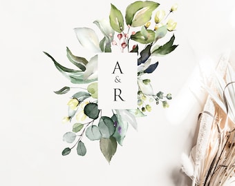 FLORA Botanical Logo Template Editable, Wedding Monogram Digital Download, Custom Wedding Logo Monogram, Monogram Wedding Logo Template