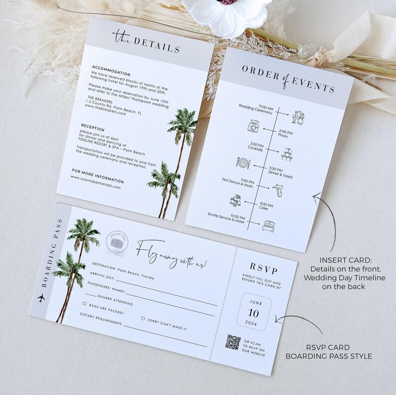 Destination Wedding Invitation Suite Template, Tropical Wedding Invitation Suite, Palm Tree Wedding Invitation, Beach Wedding Invitation Set image 6
