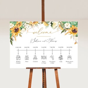 Marisol | Sunflowers Wedding Timeline Template, Wedding Order Of Events, Wedding Day Timeline Template,  Wedding Timeline Sign