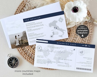 Sofia Boarding Ticket Invitation Template, Boarding Pass Template, Destination Wedding Invitation, Ticket Wedding Invitation, Ticket Invite