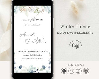 BIANCA Winter Wedding Save the Date Digital Template, Dusty Blue Save the Date Electronic Template, Digital Save the Date Winter