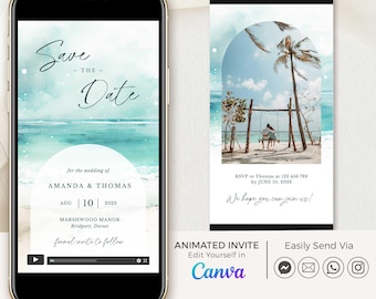Coastal Save the Date Digital Video, Beach Save the Date Video Template, Destination Wedding Save the Date Digital, Tropical Save the Date