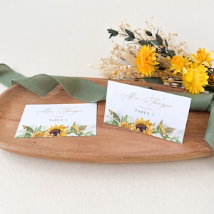 Marisol | Sunflowers Wedding Place Cards, Place Cards For Wedding Rustic, Place Cards Template Wedding, Place Cards Printable