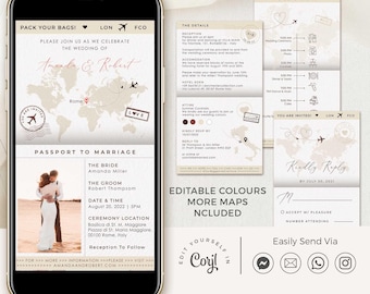 Sofia | Passport Wedding Invitation Digital, Electronic Invitations, Destination Wedding Invitation With Rsvp, Evite Wedding Invitation