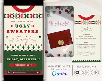 Ugly Sweater Invitation Digital, Christmas Sweater Party Invitation Video, Ugly Christmas Sweater Invitation Animated, Elfed up Invitation