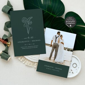 Save the Date Tropical, Minimalist Save the Date Template, Simple Save the Date Template, Beach Save the Dates, Monstera Save the Date
