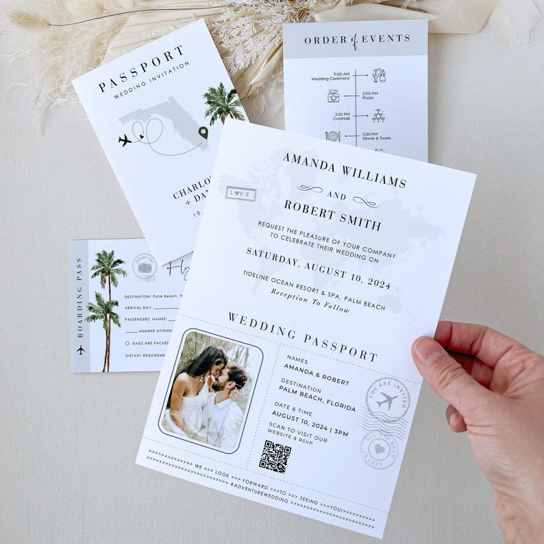 Destination Wedding Invitation Suite Template, Tropical Wedding Invitation Suite, Palm Tree Wedding Invitation, Beach Wedding Invitation Set image 4