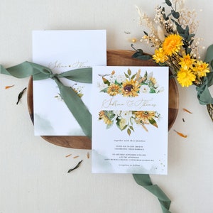 Modello di invito a nozze Marisol / Girasole, Biglietto d'invito a nozze, Invito a nozze con girasole, Cartoline stampabili, Inviti Pdf
