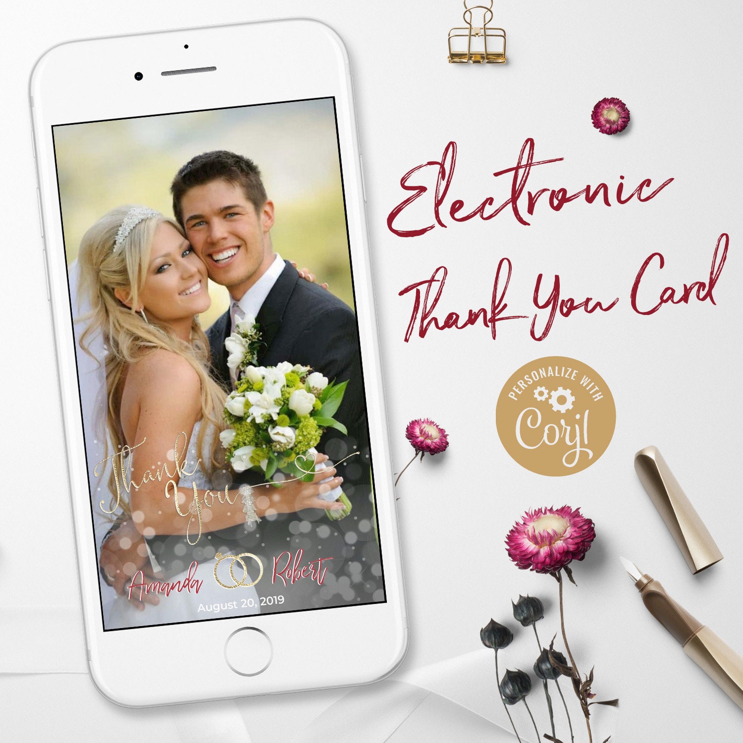 Electronic Wedding Thank You Notes Edit with Corjl Electronic Etsy
