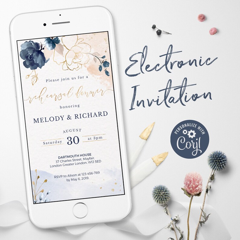 Rehearsal Dinner Invitations Electronic Invitations Elegant Etsy
