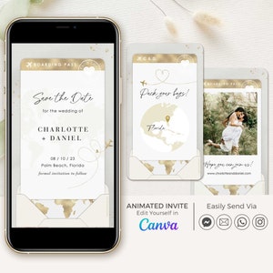 Destination Wedding Save the Date Video Template, Boarding Pass Save the Date Destination Wedding, Travel Themed Save the Date Digital Video