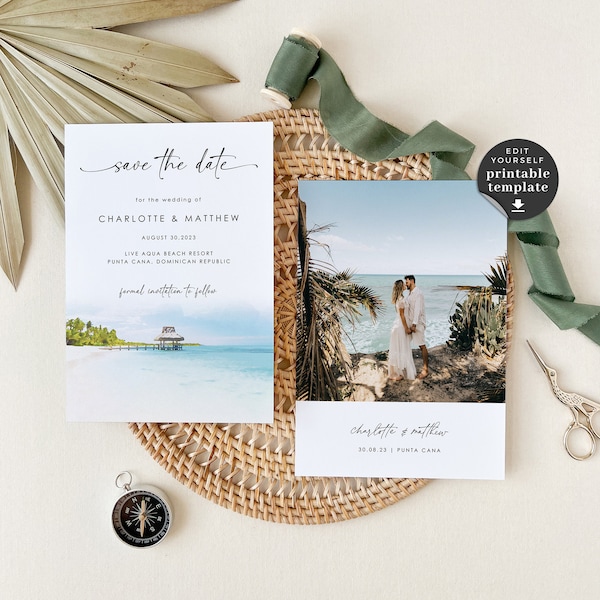 Mira | Punta Cana Save The Date, Save The Date Destination Wedding, Save The Date Template, Beach Save The Date Card, Tropical Save The Date