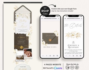 Elegant Wedding Website Invitation Canva Template with Rsvp, Classic Wedding Website Old Money, Editable Wedding Website Template Champagne