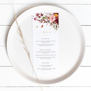 Ambre | modèle de cartes de menu, modèle de cartes de menu, cartes de menu de mariage, modèles de menu de mariage d'automne, conception de menu de mariage d'automne