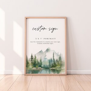 ARNA Mountain Wedding Sign Small, Printable Wedding Signs, Custom Wedding Sign Template, Wedding Table Signs, Forest Wedding Table Signage