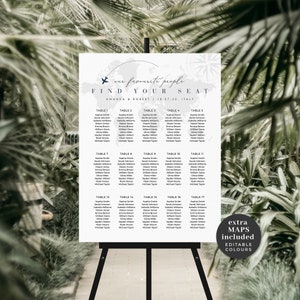 Druckbare Hochzeit Sitzplan Karte, Reise Sitzplan druckbar, Hochzeit Tischkarte Vorlage, Karte Sitzplan Unsere Lieblingsmenschen