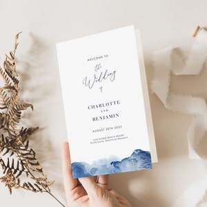 YLENIA Beach Wedding Program Template Download, Printable Wedding Program Template Canva, Wedding Ceremony Order of Service Template