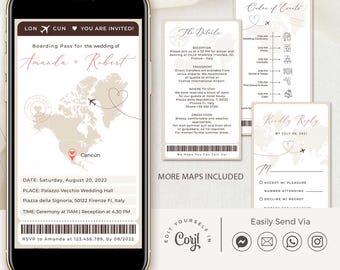 Sofia Boarding Pass Wedding Invitation, Destination Wedding Invitation Digital, Wedding Invitation with Rsvp Card, Travel Wedding Invitation