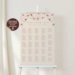 HAZEL Alphabetical Seating Chart Template, Find Your Seat Sign, Alphabetical Wedding Seating Chart Template, Boho Seating Chart Reception