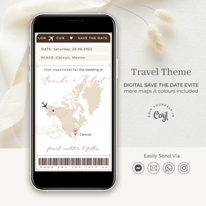 Sofia Boarding Pass Save the Date Electronic Invitations, Boarding Pass Invitation Evite, World Map Invite, Travel Themed Wedding Invitation