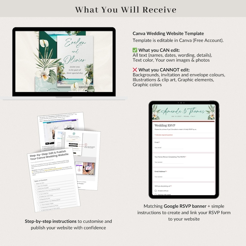 ISLA Tropical Wedding Website Canva Template, Beach Wedding Website with Rsvp Template, Envelope Wedding Website Green, Wedding Rsvp Website image 6