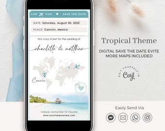 Mira | Save The Date Beach Wedding, Destination Wedding Save The Date Digital, Mexico Save The Date Boarding Pass, Save The Date Tropical