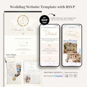 Canva Wedding Website Template for Destination Wedding, Destination Wedding Website with Rsvp Trackable, Rsvp Wedding Website image 1