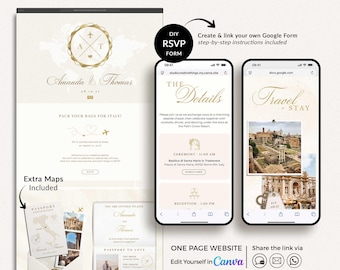 Canva Wedding Website Template for Destination Wedding, Destination Wedding Website with Rsvp Trackable, Rsvp Wedding Website