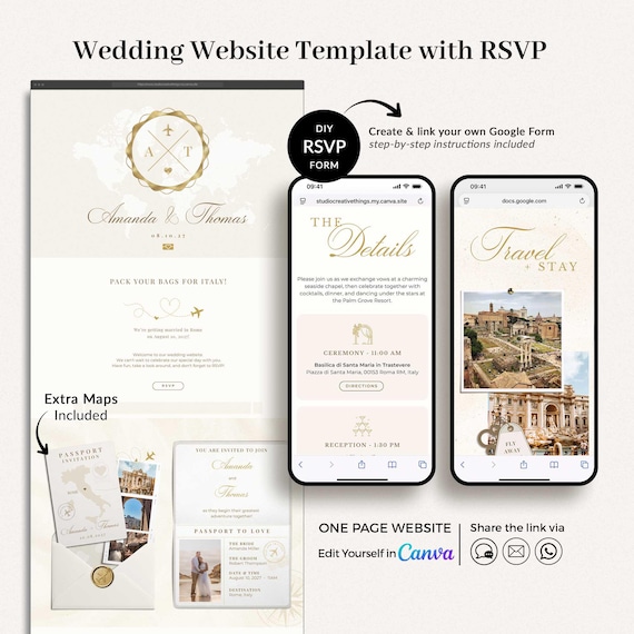 Canva Wedding Website Template for Destination Wedding, Destination Wedding Website with Rsvp Trackable, Rsvp Wedding Website