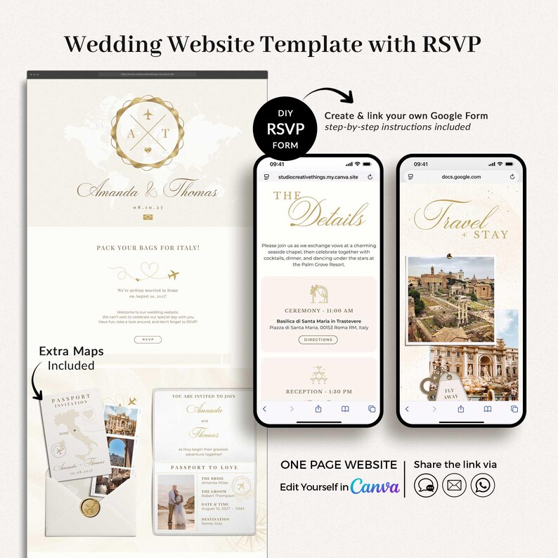 Canva Wedding Website Template for Destination Wedding, Destination Wedding Website with Rsvp Trackable, Rsvp Wedding Website image 1