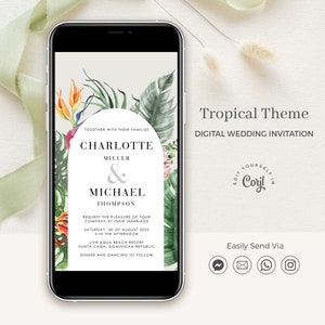 Tropical Wedding Invitation Template, Beach Wedding Invitation Digital, Destination Wedding Invitation Digital, Hawaii Wedding Invite