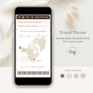 Sofia Boarding Pass Save the Date Electronic Invitations, Boarding Pass Invitation Evite, World Map Invite, Travel Themed Wedding Invitation